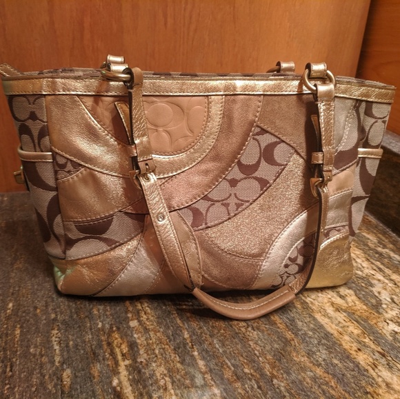Coach Handbags - Coach Gold Patchwork Leather Bag #F14004